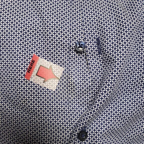 ZARA Shirt Mens Large Slim Fit Long Sleeve Blue Cotton Button Up Geometric Print - Picture 4 of 9